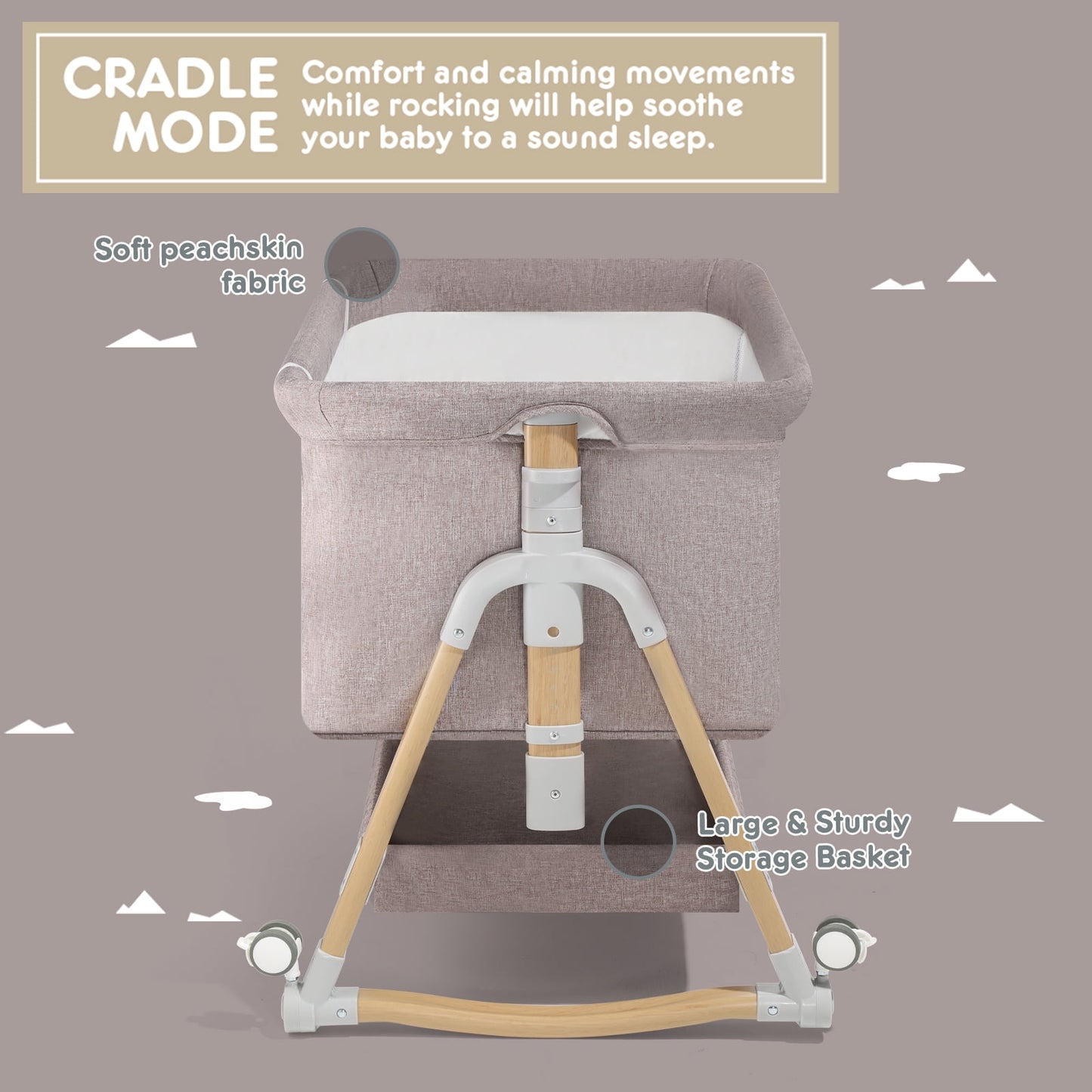 Versatile 3-in-1 Khaki Baby Bassinet: Your Ultimate Bedside Sleeper & Cradle Solution