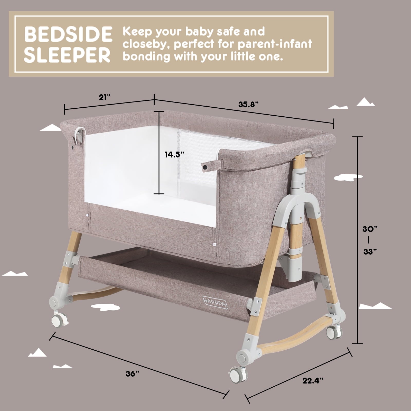 Versatile 3-in-1 Khaki Baby Bassinet: Your Ultimate Bedside Sleeper & Cradle Solution