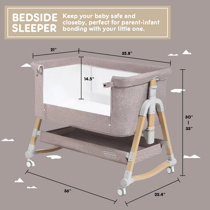 Versatile 3-in-1 Khaki Baby Bassinet: Your Ultimate Bedside Sleeper & Cradle Solution