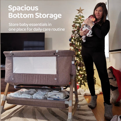 Versatile 3-in-1 Khaki Baby Bassinet: Your Ultimate Bedside Sleeper & Cradle Solution
