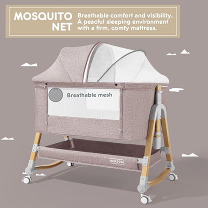 Versatile 3-in-1 Khaki Baby Bassinet: Your Ultimate Bedside Sleeper & Cradle Solution