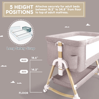 Versatile 3-in-1 Khaki Baby Bassinet: Your Ultimate Bedside Sleeper & Cradle Solution
