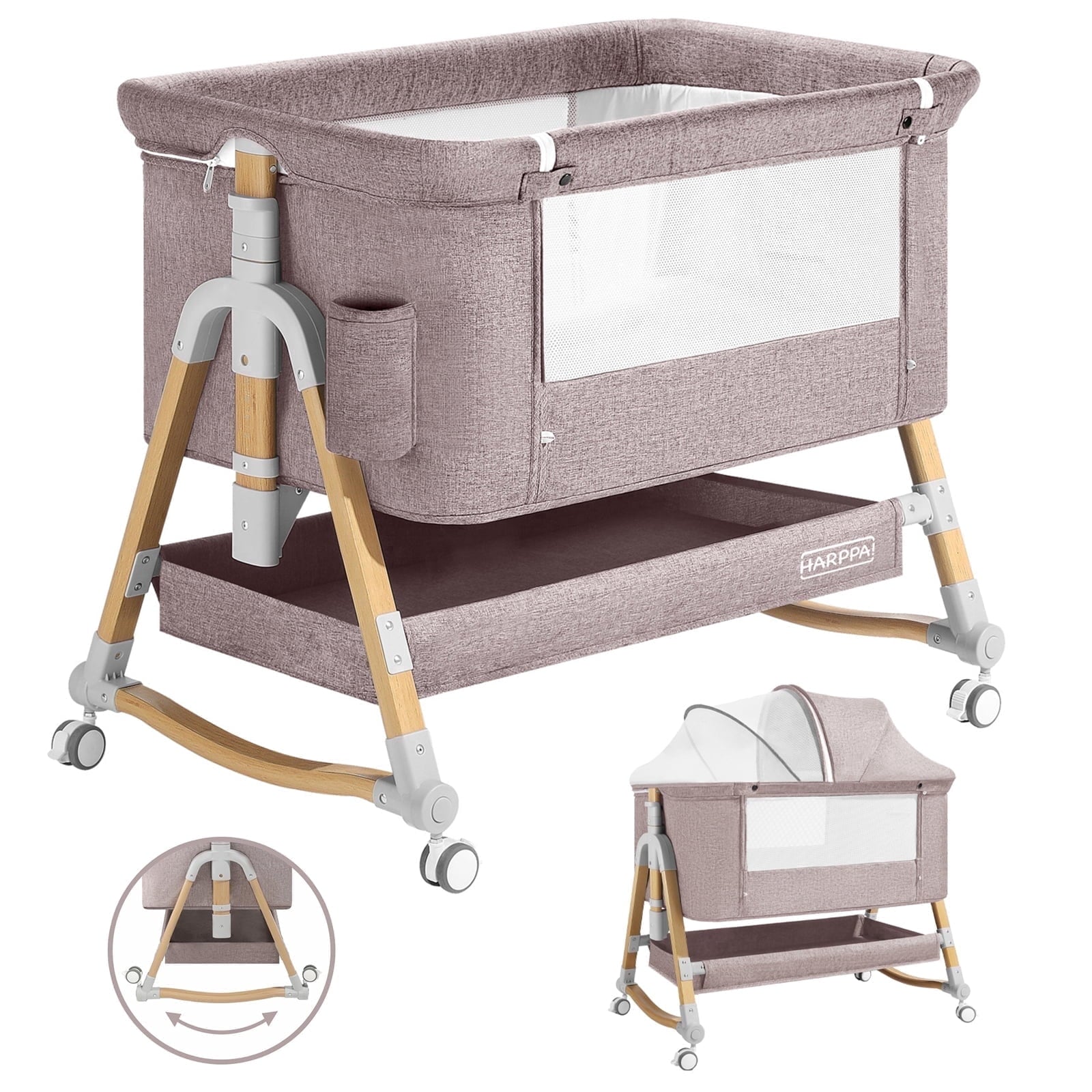 Versatile 3-in-1 Khaki Baby Bassinet: Your Ultimate Bedside Sleeper & Cradle Solution
