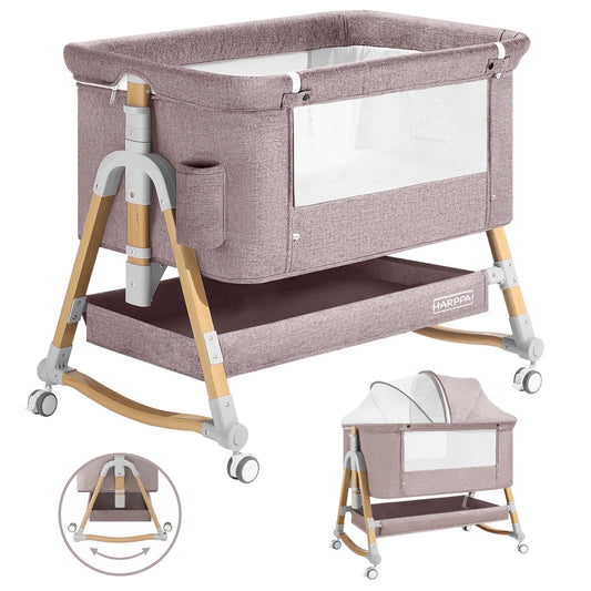 Versatile 3-in-1 Khaki Baby Bassinet: Your Ultimate Bedside Sleeper & Cradle Solution
