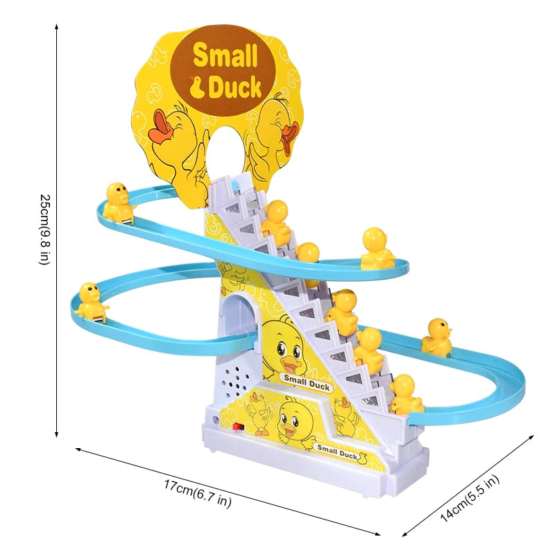 Exciting DIY Electronic Duck & Penguin Climbing Stairs Toy - Interactive Light-Up Musical Slide Coaster for Kids Ages 3-6