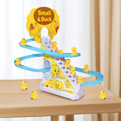 Exciting DIY Electronic Duck & Penguin Climbing Stairs Toy - Interactive Light-Up Musical Slide Coaster for Kids Ages 3-6
