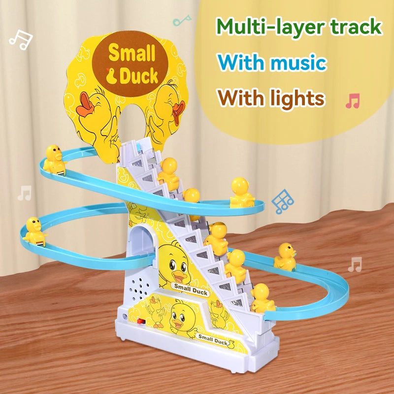 Exciting DIY Electronic Duck & Penguin Climbing Stairs Toy - Interactive Light-Up Musical Slide Coaster for Kids Ages 3-6
