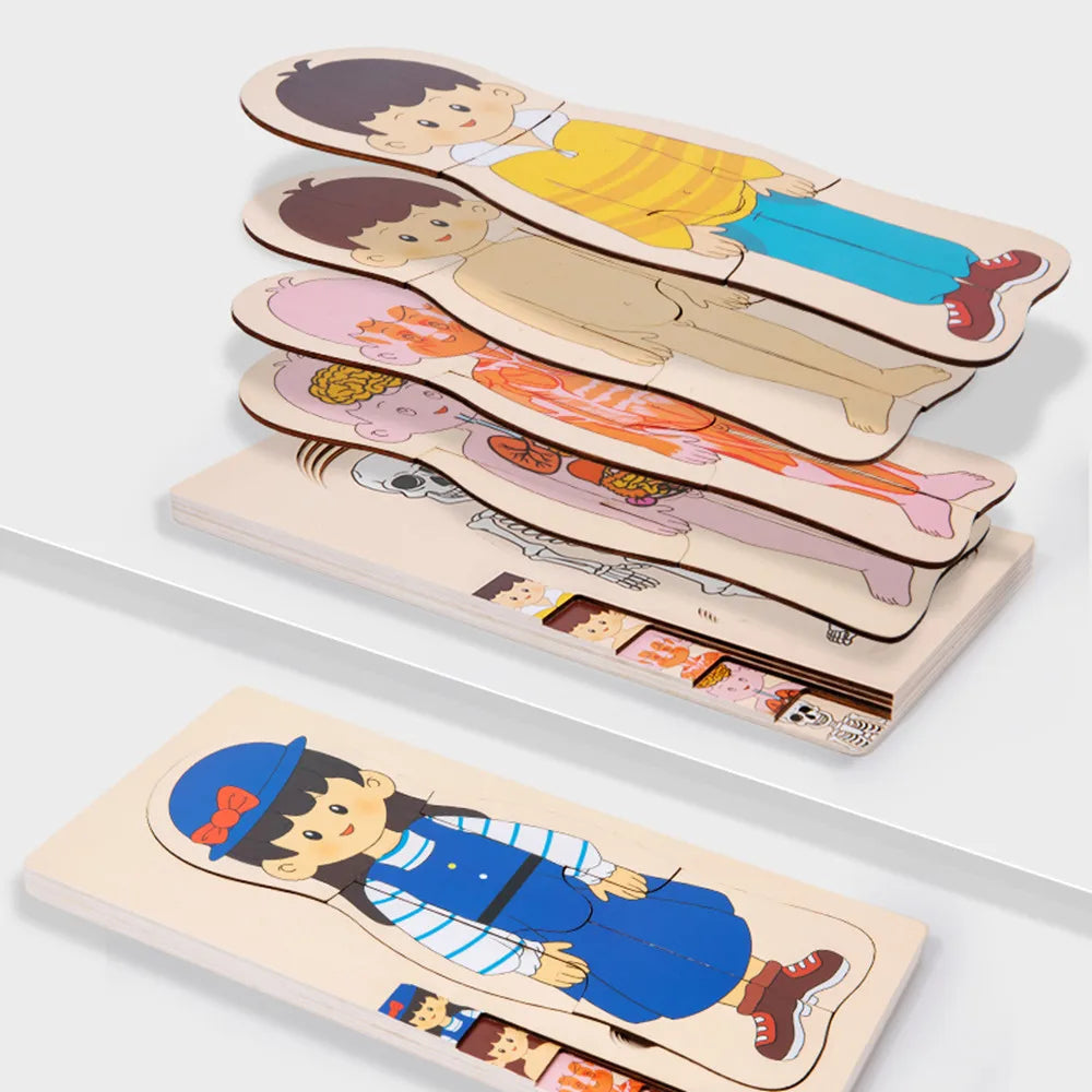 Explore the Wonders of the Human Body with Our Multi-Layer Wooden Puzzle - Perfect Montessori Learning Toy for Kids Aged 3-6!