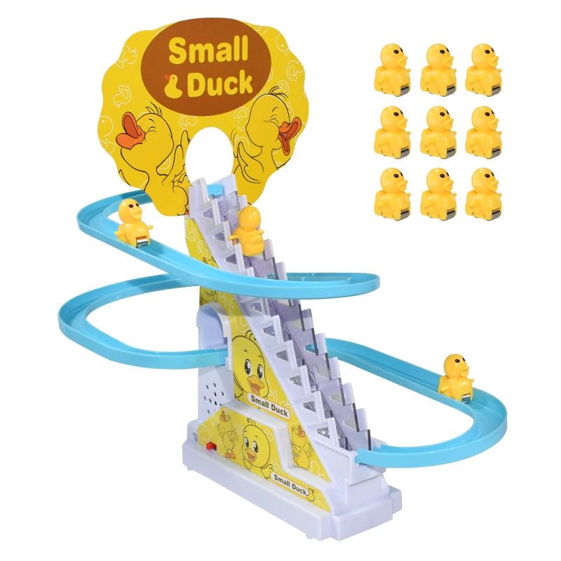 Exciting DIY Electronic Duck & Penguin Climbing Stairs Toy - Light-Up Musical Slide Coaster for Kids 3-6 Years