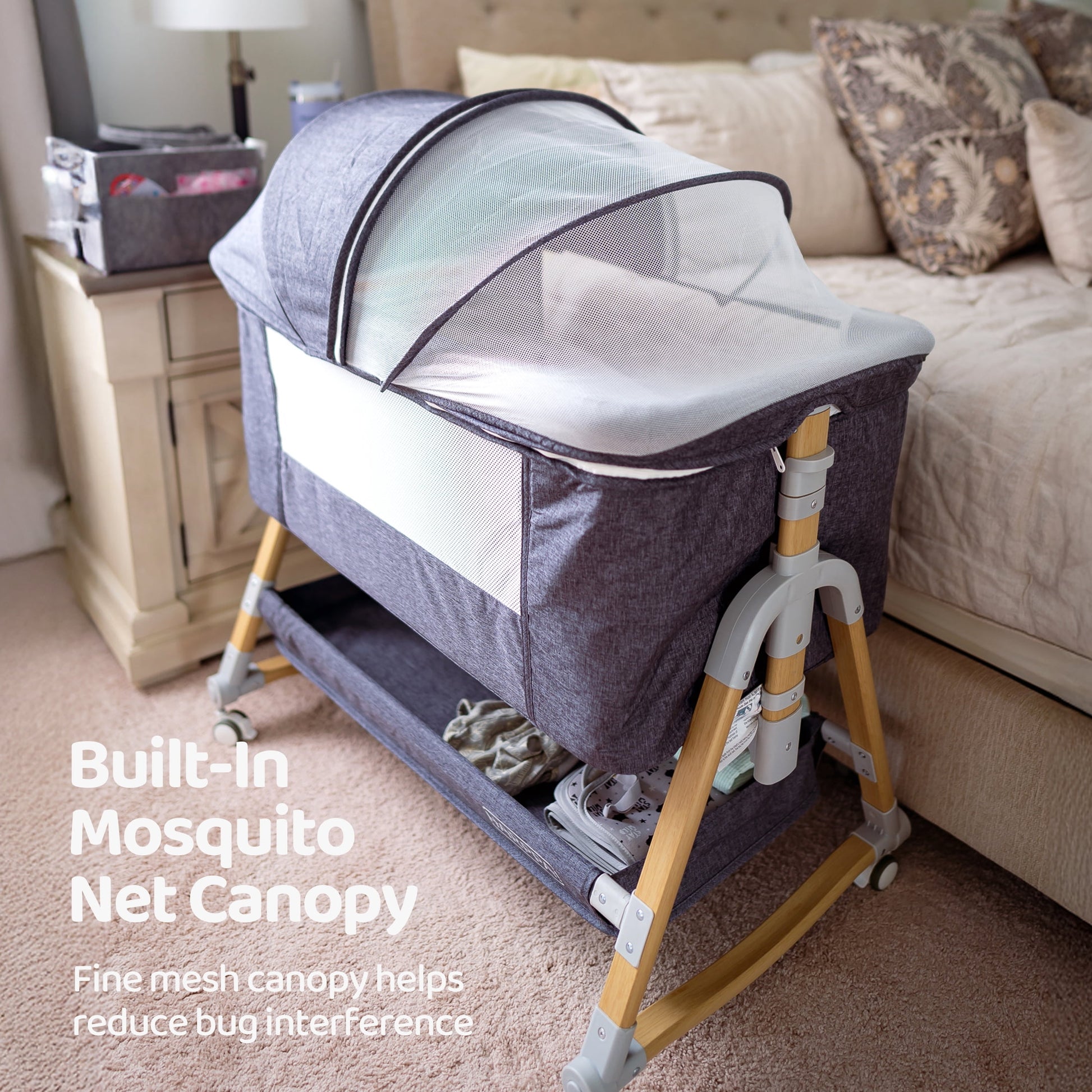 Versatile 3-in-1 Khaki Baby Bassinet: Your Ultimate Bedside Sleeper & Cradle Solution