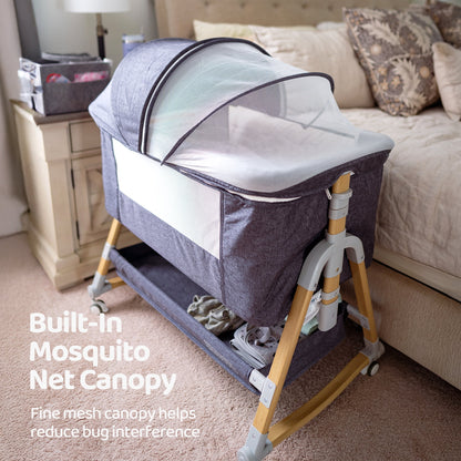 Versatile 3-in-1 Khaki Baby Bassinet: Your Ultimate Bedside Sleeper & Cradle Solution