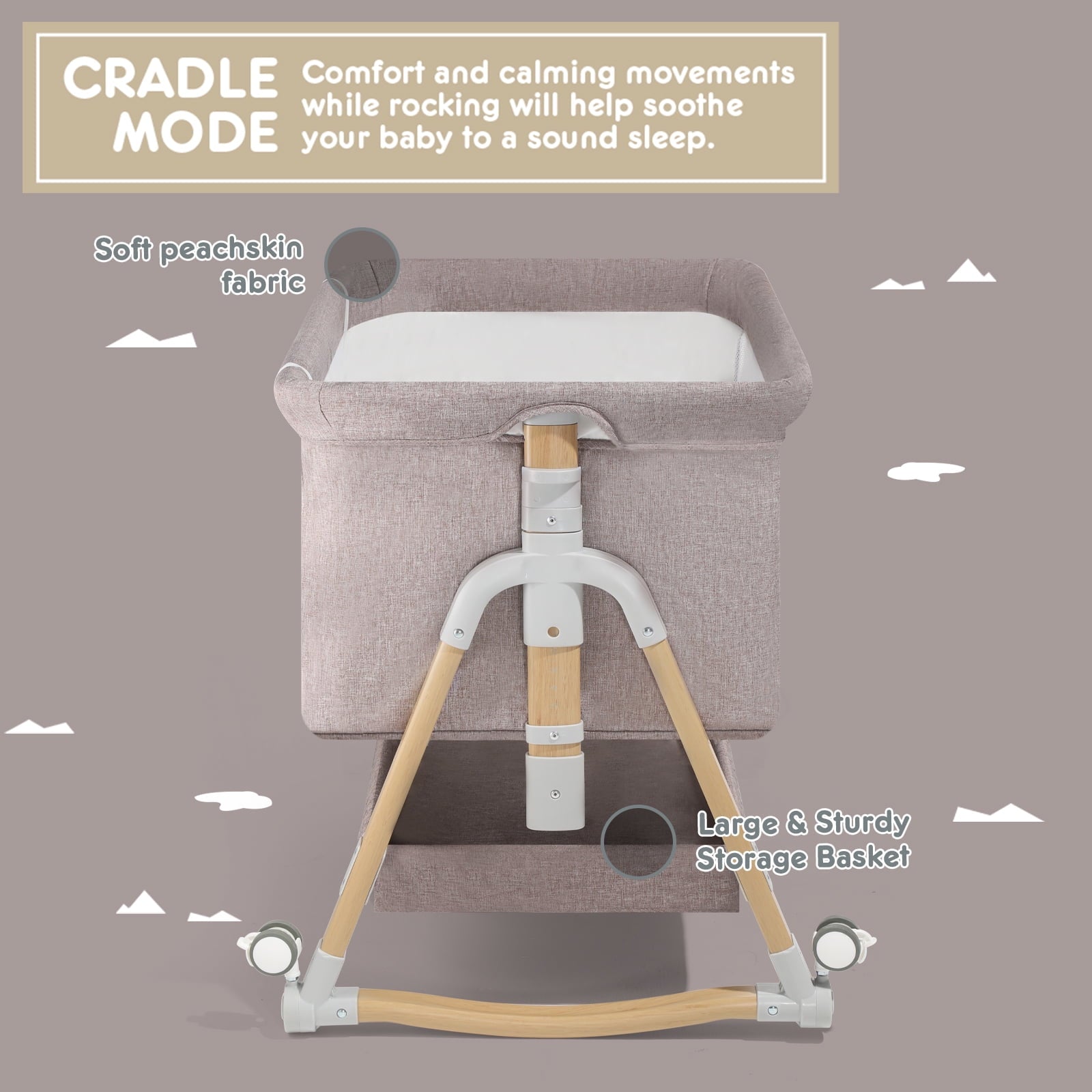 Versatile 3-in-1 Khaki Baby Bassinet: Your Ultimate Bedside Sleeper & Cradle Solution