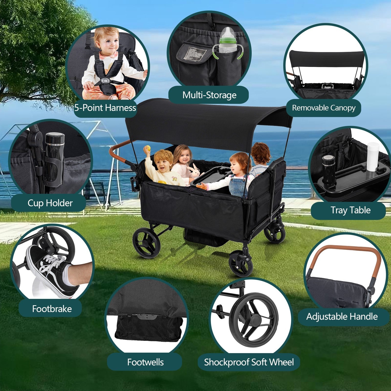 Versatile Lightweight Wagon Stroller for 4 Kids - Perfect for Family Adventures!